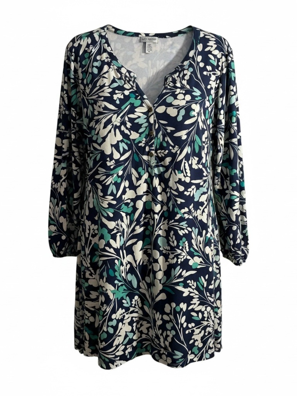 Catherines Navy Tunic with Teal & Light Cream Leaves